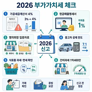 2026 부가가치세 신고 체크리스트와 공제·가산세 기준을 정리한 인포그래픽